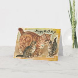 ヴィンテージのママ猫と子猫たち、誕生日 カード