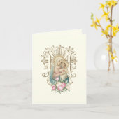 ヴィンテージのマリアと子供の宗教的な花のカード カード (黄色い花)