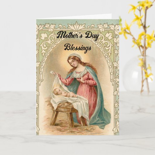 ヴィンテージのマリーと赤ちゃんイエス 母の日のグリーティングカード カード (黄色い花)