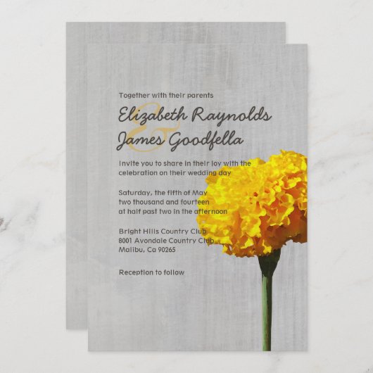 ヴィンテージのマリーゴールドの結婚式招待状 招待状 (正面/裏面)