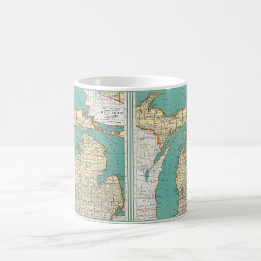 ヴィンテージのミシガン州の地図 コーヒーマグカップ (中央)