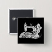 ヴィンテージのミシンのレトロ機械白い黒 缶バッジ (正面&裏面)