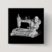 ヴィンテージのミシンのレトロ機械白い黒 缶バッジ (正面)