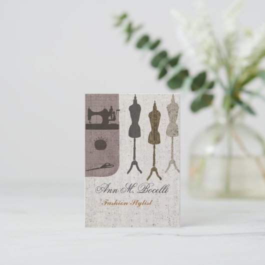 ヴィンテージのミシンの技術のファッションのマネキン 名刺 (スタンド正面)