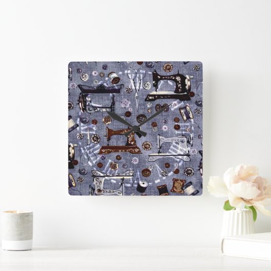ヴィンテージのミシンの裁縫婦の柱時計 スクエア壁時計 (ホーム)