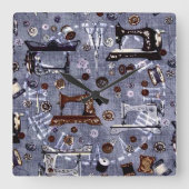 ヴィンテージのミシンの裁縫婦の柱時計 スクエア壁時計 (正面)