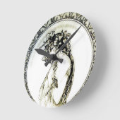 ヴィンテージのミュシャのアールヌーボーの女性ユリの時計 ラウンド壁時計 (傾斜)