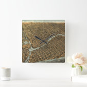 ヴィンテージのミルウォーキーの絵図（1872年） スクエア壁時計 (ホーム)