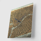 ヴィンテージのミルウォーキーの絵図（1872年） スクエア壁時計 (傾斜)