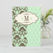 ヴィンテージのミント、ブラウンは結婚式招待状をスクロールします 招待状 (スタンド正面)