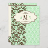 ヴィンテージのミント、ブラウンは結婚式招待状をスクロールします 招待状 (正面/裏面)