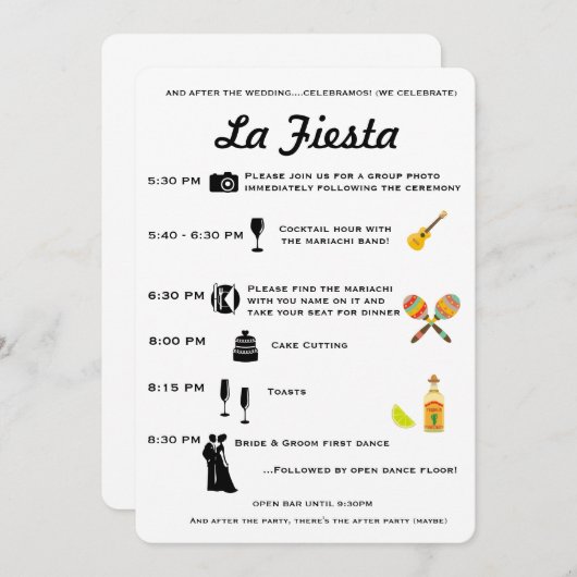 ヴィンテージのメキシコ結婚式またはフェスタプログラムタイムライン プログラム (正面/裏面)