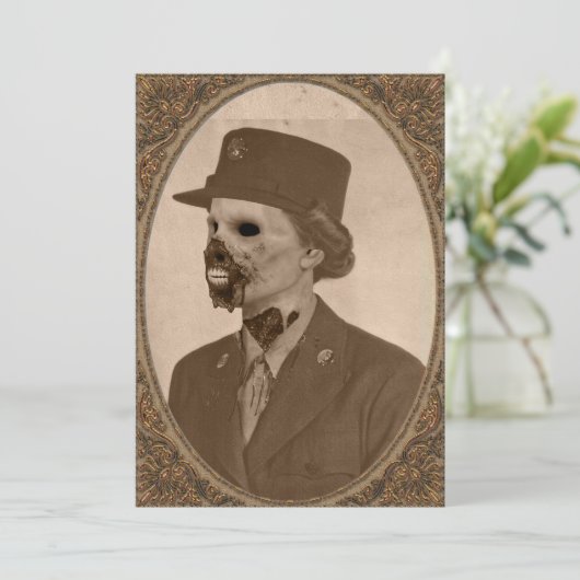 ヴィンテージのメスのゾンビの兵士のハローウィンパーティ 招待状 (スタンド正面)