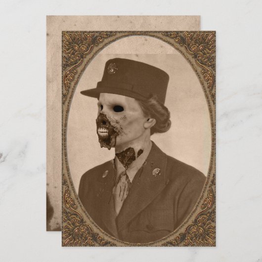 ヴィンテージのメスのゾンビの兵士のハローウィンパーティ 招待状 (正面/裏面)