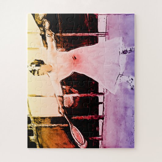 ヴィンテージのメスのテニス選手-ポップアートの絵画 ジグソーパズル (縦)