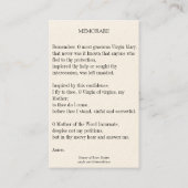 ヴィンテージのメリーイエス・キリストMemorare祈りの言葉の神聖なカード 名刺 (裏面)