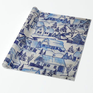 ヴィンテージのメリークリスマスの村/家のGrosch ラッピングペーパー