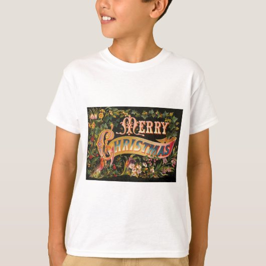 ヴィンテージのメリークリスマスの花のデザイン Tシャツ (正面)