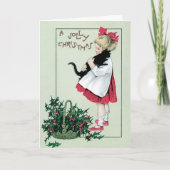 ヴィンテージのメリークリスマスカード-女の子および猫 シーズンカード (正面)