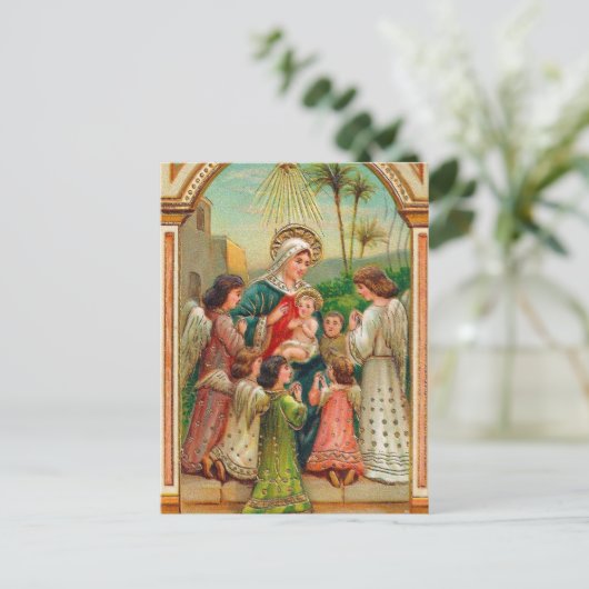 ヴィンテージのメリーベビーの天使のクリスマスの郵便はがき シーズンポストカード (スタンド正面)