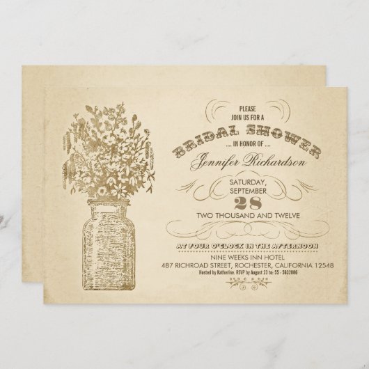 ヴィンテージのメーソンジャーの印刷のブライダルシャワーの招待 招待状 (正面/裏面)