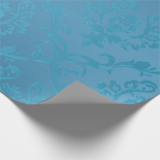 ヴィンテージのモダンで魅力的なターコイズのダマスク織 ラッピングペーパー (角)