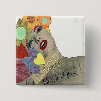 ヴィンテージのモダンの花型女性歌手 缶バッジ