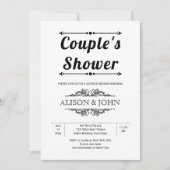 ヴィンテージのモノクロ タイポグラフィ カップルシャワー 招待状 (正面)
