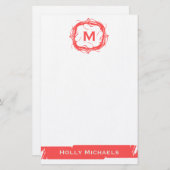 ヴィンテージのモノグラムのな文房具-赤 便箋 (正面/裏面)