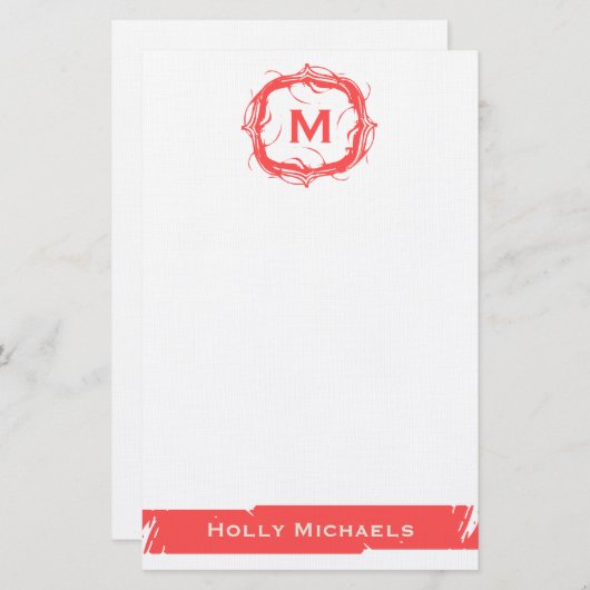 ヴィンテージのモノグラムのな文房具-赤 便箋 (正面/裏面)