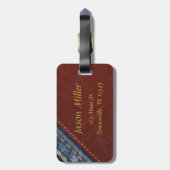 ヴィンテージのモノグラムのデニムおよび革 ラゲッジタグ (裏面縦)