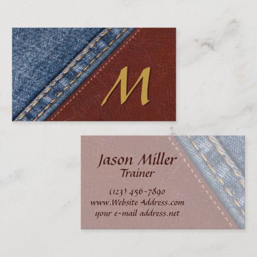 ヴィンテージのモノグラムのデニムおよび革 名刺 (正面/裏面)