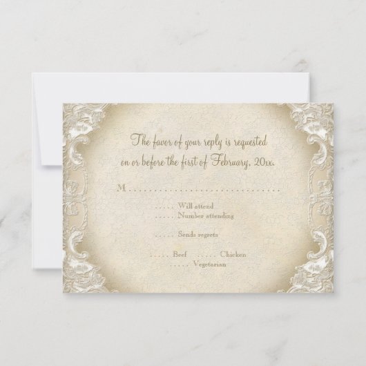 ヴィンテージのモノグラムのレースのフォーマルなバロック式のエッチングの渦巻 出欠カード (裏面)