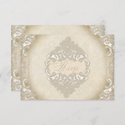 ヴィンテージのモノグラムのレースのフォーマルなバロック式のエッチングの渦巻 出欠カード (正面/裏面)