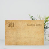 ヴィンテージのモノグラムの手書きの文字のエレガントなテンプレート 便箋 (スタンド正面)