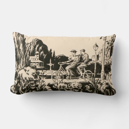 ヴィンテージのモノトーンのなタンデム自転車の人の女性の自然 ランバークッション (正面)