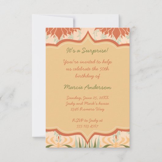 ヴィンテージのモモのアイボリーの緑の花のパーティの招待状 招待状 (正面)