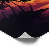 ヴィンテージのヤシの木が連なる夕日 ポスター (角)