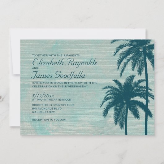 ヴィンテージのヤシの木のバーラップの結婚式招待状 招待状 (正面)