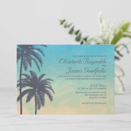 ヴィンテージのヤシの木の結婚式招待状 招待状 (スタンド正面)