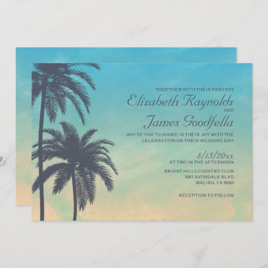 ヴィンテージのヤシの木の結婚式招待状 招待状 (正面/裏面)