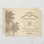 ヴィンテージのヤシの木はブライダルシャワーの招待を老化させました 招待状 (正面/裏面)