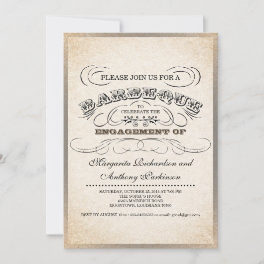 ヴィンテージのユニークなタイポグラフィのバーベキューの招待状 招待状 (正面)