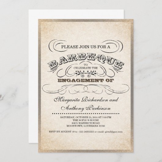 ヴィンテージのユニークなタイポグラフィのバーベキューの招待状 招待状 (正面/裏面)