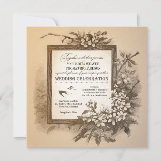 ヴィンテージのユニークエレガントな結婚式招待状 招待状 (正面)