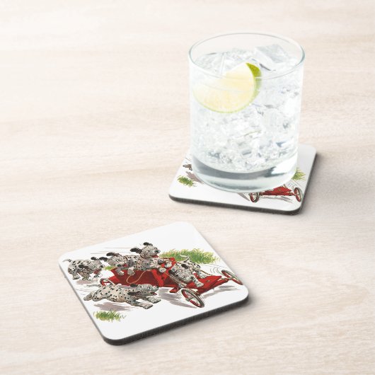 ヴィンテージのユーモアのかわいいDalmatian小犬の普通消防車 コースター (右側)