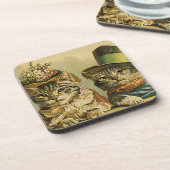 ヴィンテージのユーモア、帽子のビクトリアンな花嫁の新郎猫 コースター (左側)