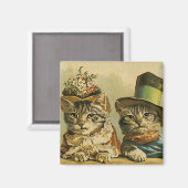 ヴィンテージのユーモア、帽子のビクトリアンな花嫁の新郎猫 マグネット (正面/裏面)