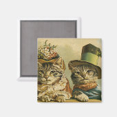 ヴィンテージのユーモア、帽子のビクトリアンな花嫁の新郎猫 マグネット (正面/裏面)