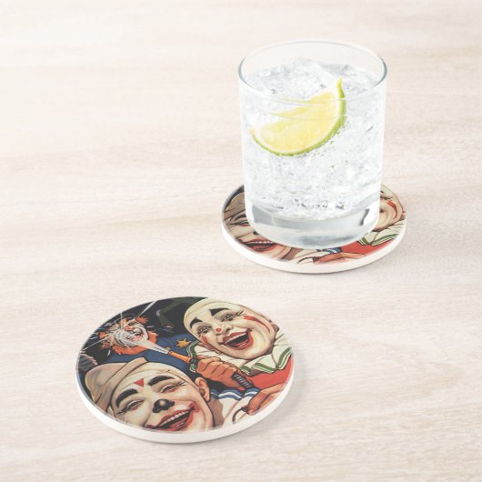 ヴィンテージのユーモア、笑うサーカスのピエロおよび警察 コースター (側面)